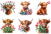 Highland Cow with Tulip Flower, a Seasonal Illustration by DreamArtGraphic (Thumbnail 3 of 4)
