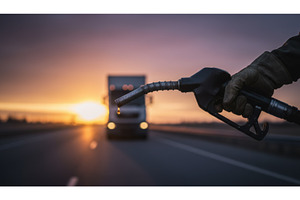 Gloved hand holds fuel nozzle with, a Transportation Photo by Igor Tichonow