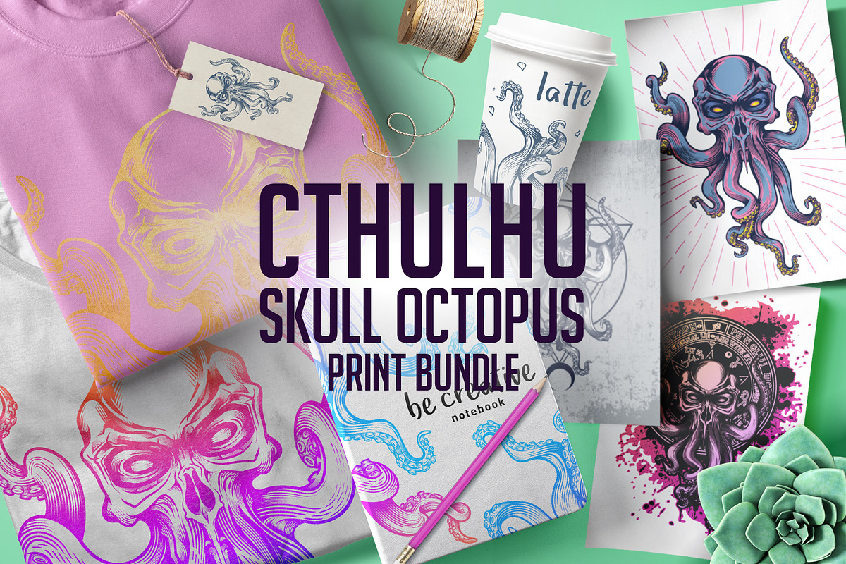 Cthulhu skull octopus PRINT BUNDLE, an Animal Illustration by VioSilent (Photo 2 of 6)