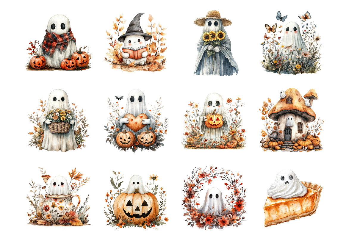 Boho Fall Halloween Ghost Png, an Illustration by SinaCreation (Photo 3 of 7)