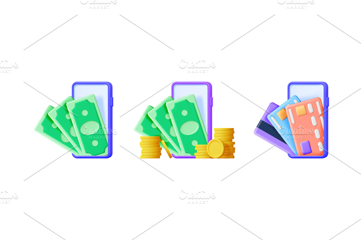 Three 3D vector smartphone concepts, a Finance Illustration by Abscent