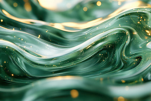 Flowing green waves with sparkling a, a Photo by Tanuart