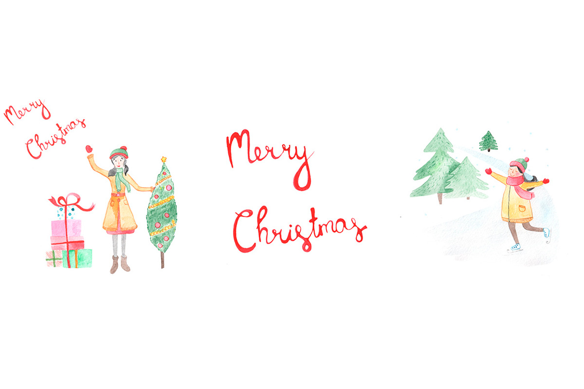 Watercolor christmas set, a Background Graphic by lycka (Photo 3 of 4)