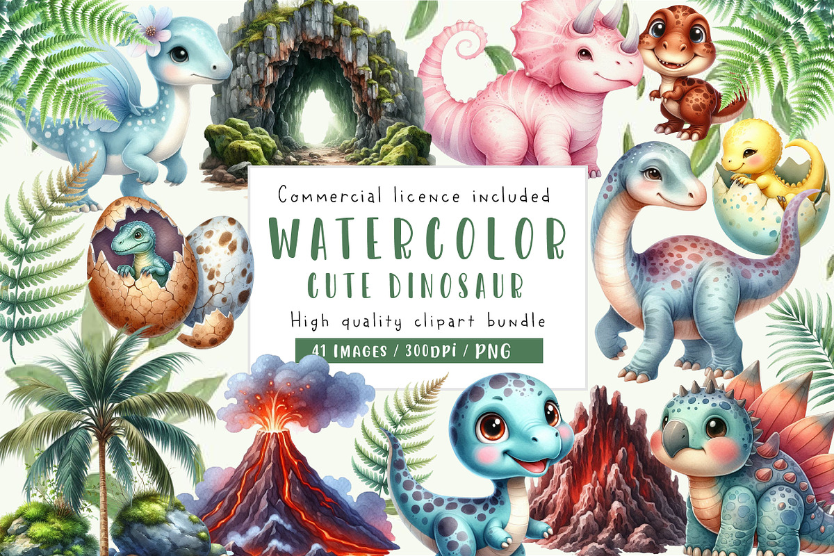 Cute Dinosaur, Clipart, an Illustration by CreationArt (Photo 1 of 5)