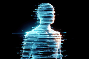 Glowing digital human silhouette, an Abstract Photo by AlyaAnd