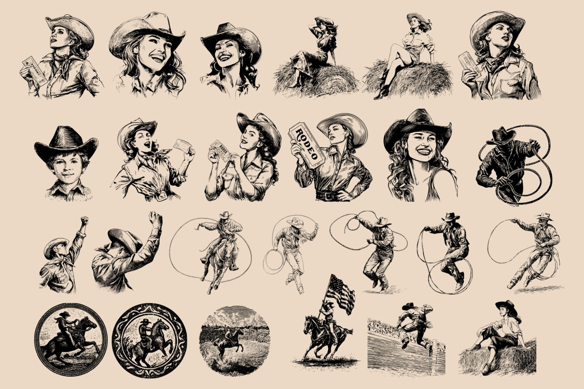Vintage Retro Rodeo illustrations, an Object Illustration by Nocturnal Wolf (Photo 10 of 17)