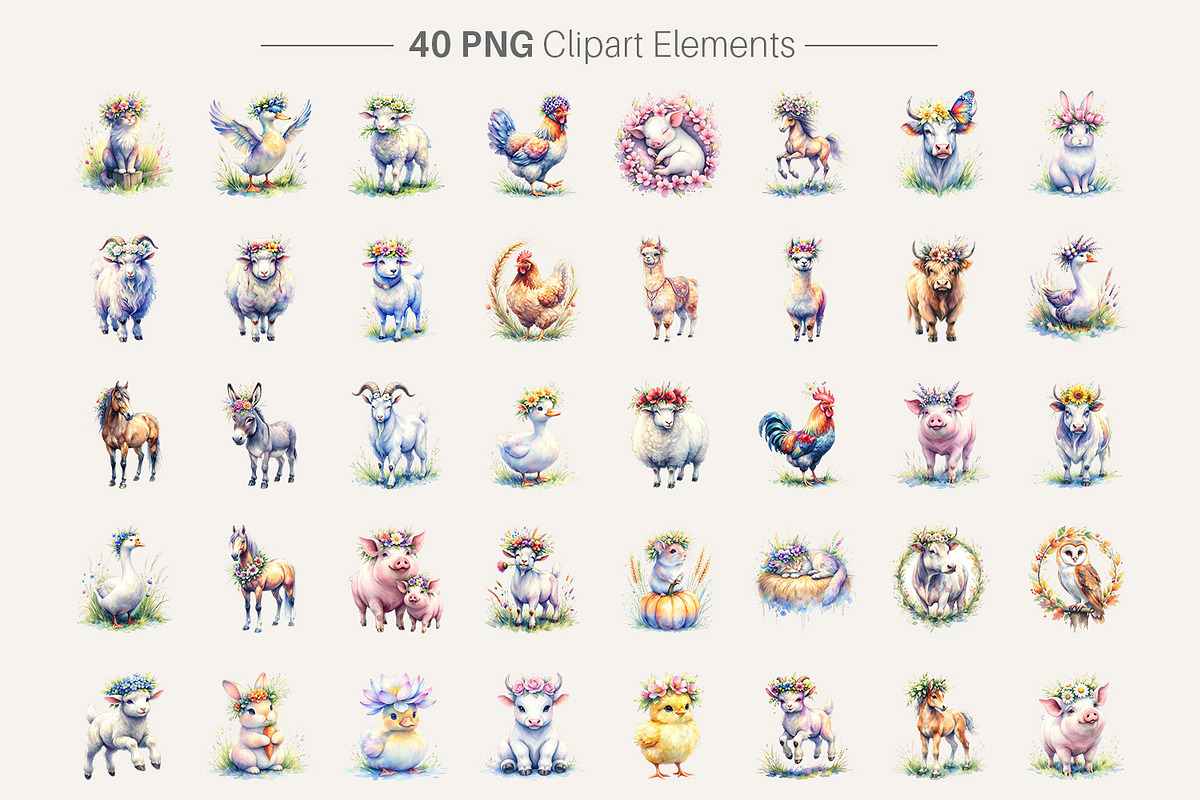 Watercolor Farm Animal PNG Bundle, an Illustration by Artnoy (Photo 2 of 8)