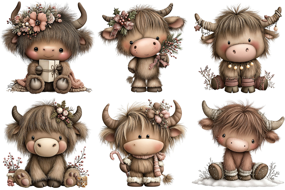 Cute & Funny Christmas Highland Cow, an Illustration by Craft Nest (Photo 8 of 11)