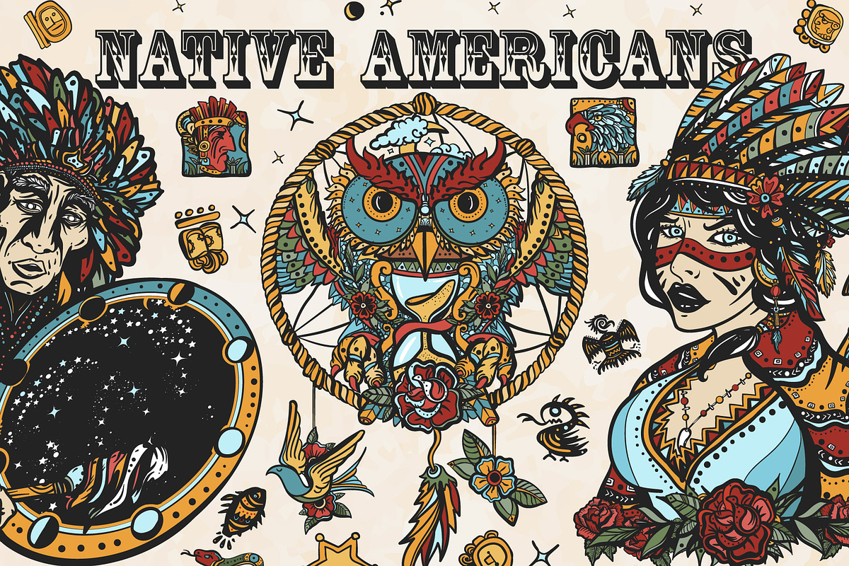 Native Americans old school tattoo, a Background Graphic by intueri (Photo 1 of 8)