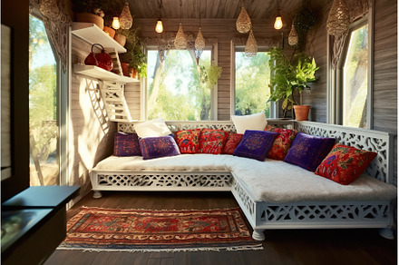 A white couch sitting on top of a, an Architecture Photo by tilialucida