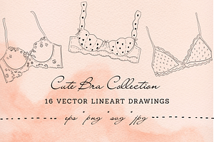 Hand drawn vector Lineart Bra set, an Illustration by esylvia