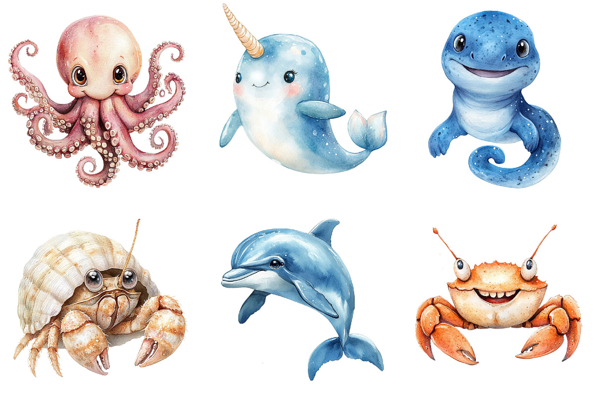 Adorable Ocean Animals Collection, an Illustration by Pixels.Craft (Photo 5 of 6)