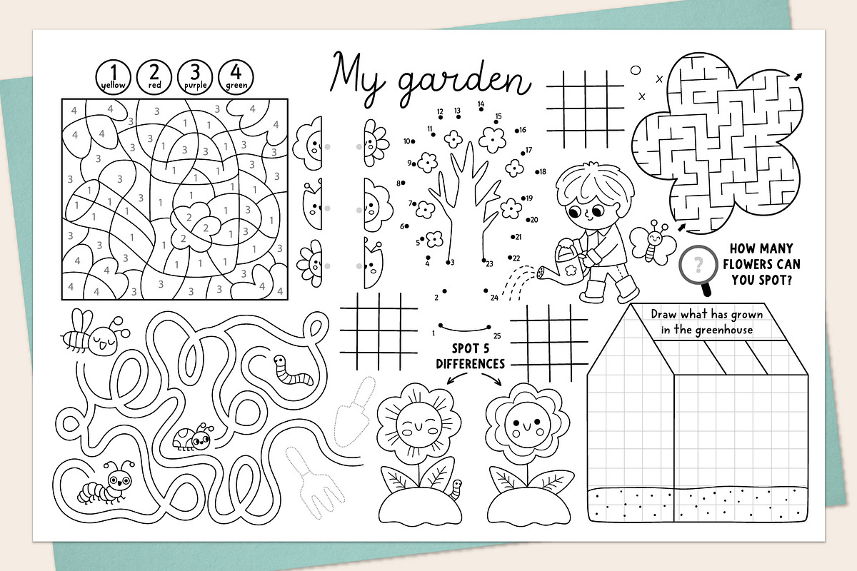 Garden coloring activity placemats, an Education Illustration by Lexi Claus (Photo 2 of 6)