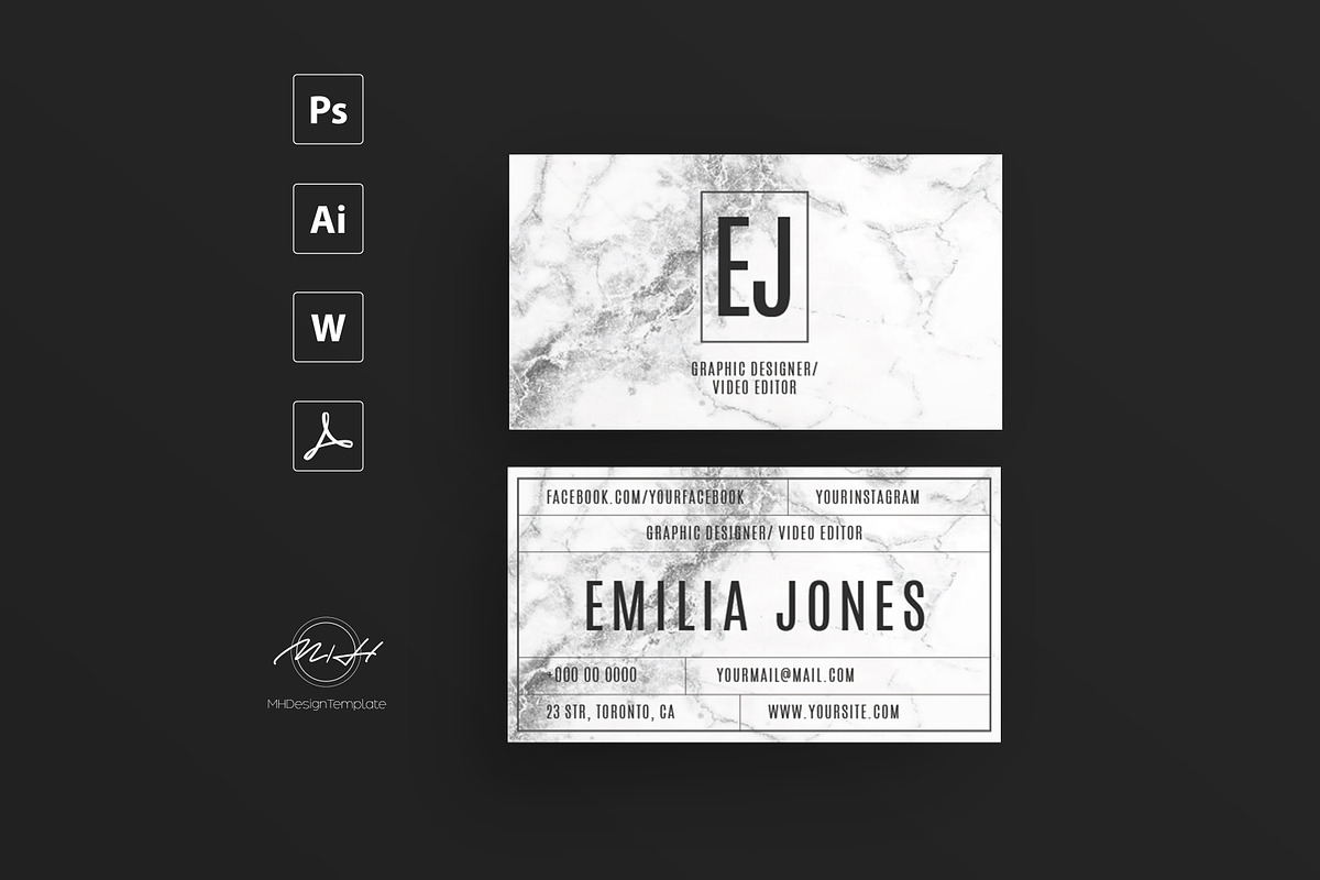 White marble bussiness card template, a Business Card Template by MH Design Template (Photo 1 of 10)