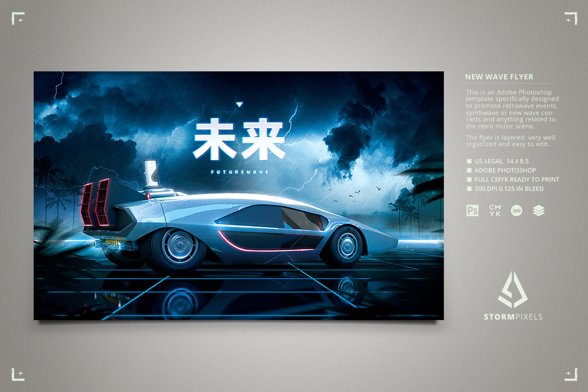 Synthwave Flyer Retrowave 1980s, a Flyer Template by Storm Pixels