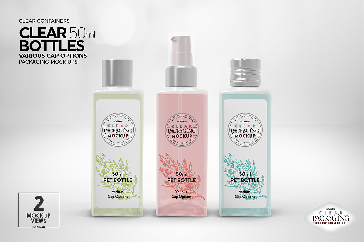 Clear 50ml PET Bottles Mockup, a Packaging Mockup by INCDesign (Photo 6 of 10)