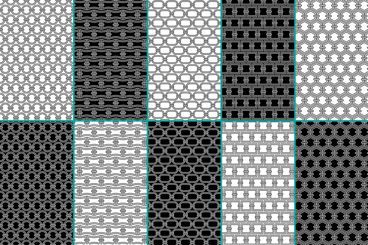 Black White Seamless Chain Patterns, a Pattern Graphic by Melissa Held Designs (Photo 2 of 2)