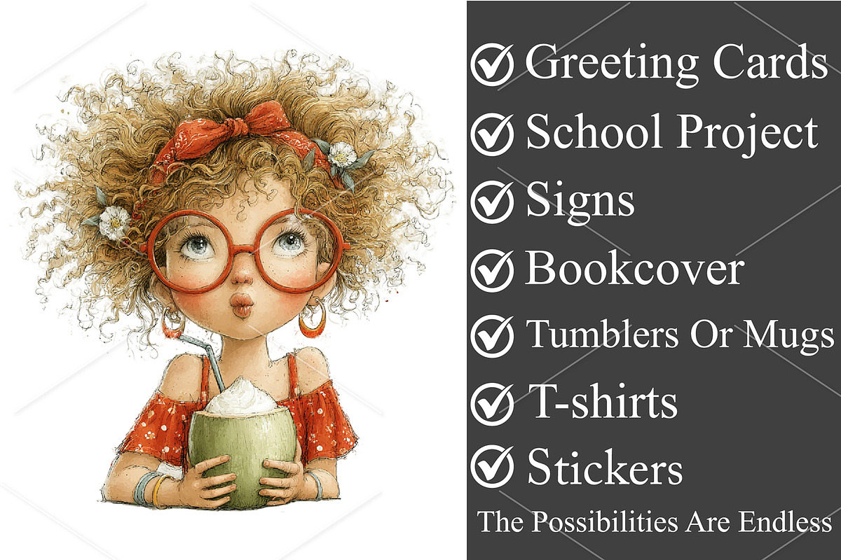 Watercolor Summer Girls Clipart PNG, a Seasonal Illustration by Canvas Craft (Photo 1 of 5)