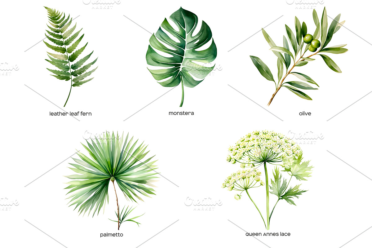 Watercolor green wedding flowers, an Object Illustration by Art and Funny (Photo 4 of 5)