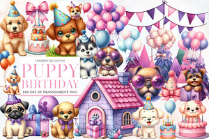 Puppy Birthday Clipart, an Illustration by Designworld