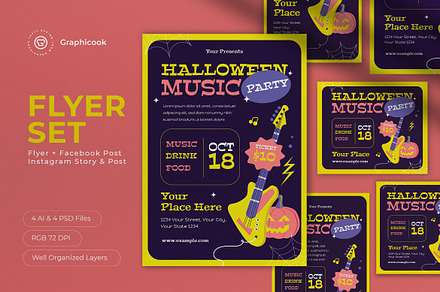 Halloween Music Flyer Set, a Flyer Template by graphicook