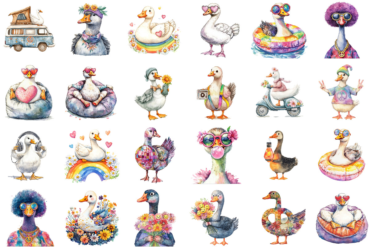 Cute Groovy Silly Goose Clipart Bund, an Illustration by Sublimation Artist (Photo 2 of 6)