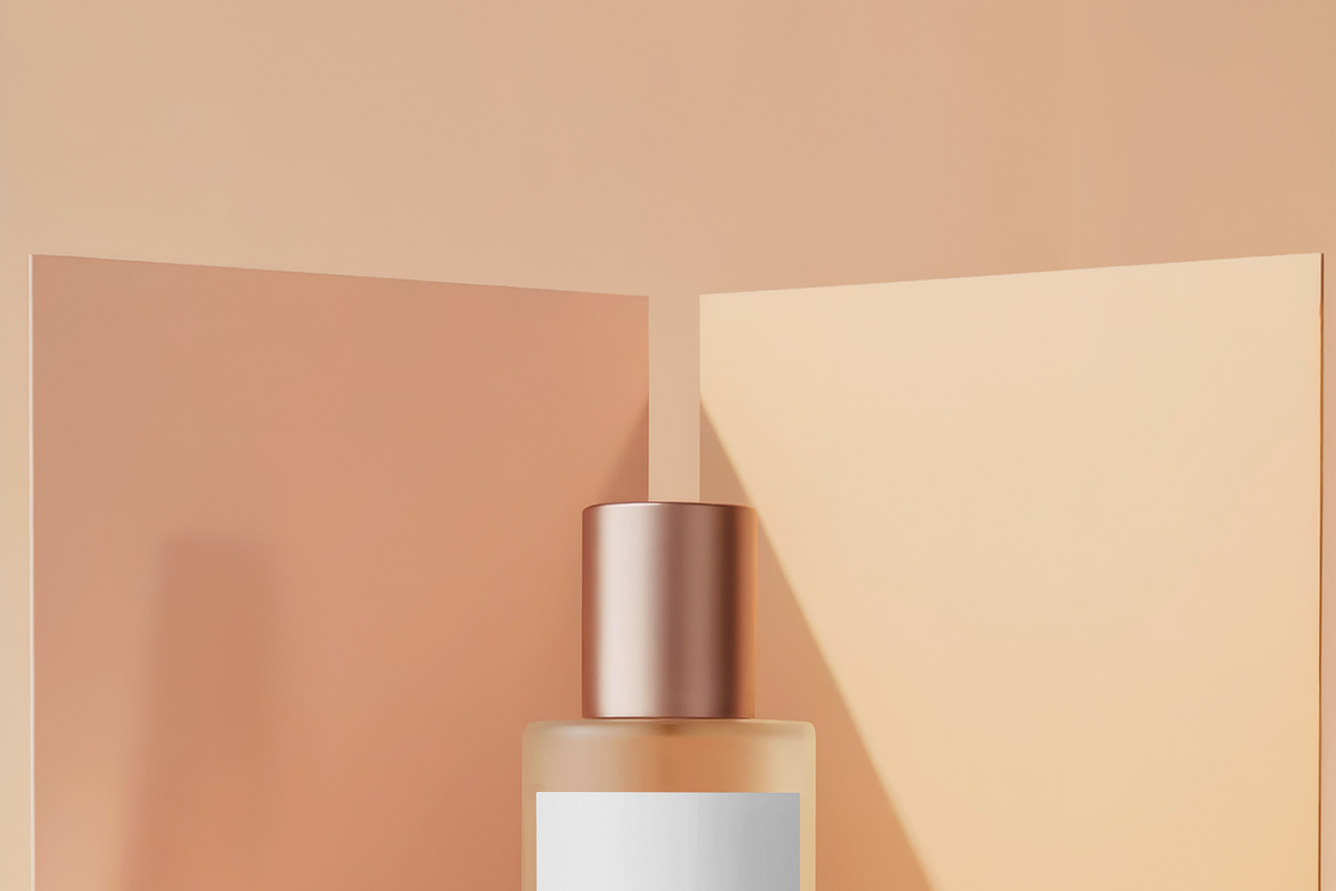 Soft Peach Perfume Bottle Mockup, a Packaging Mockup by mockeyai (Photo 3 of 3)