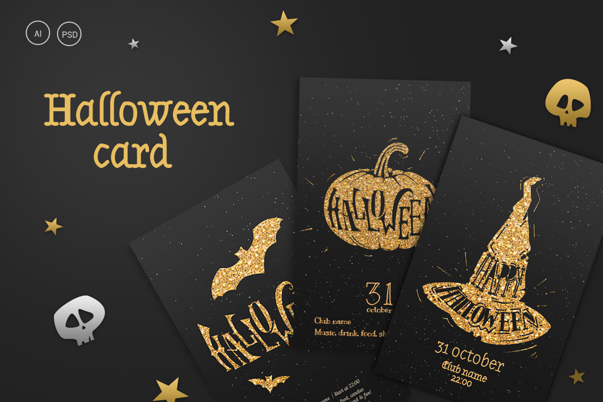 Templates flyers Halloween in gold, a Flyer Template by Fay_Francevna (Photo 1 of 2)