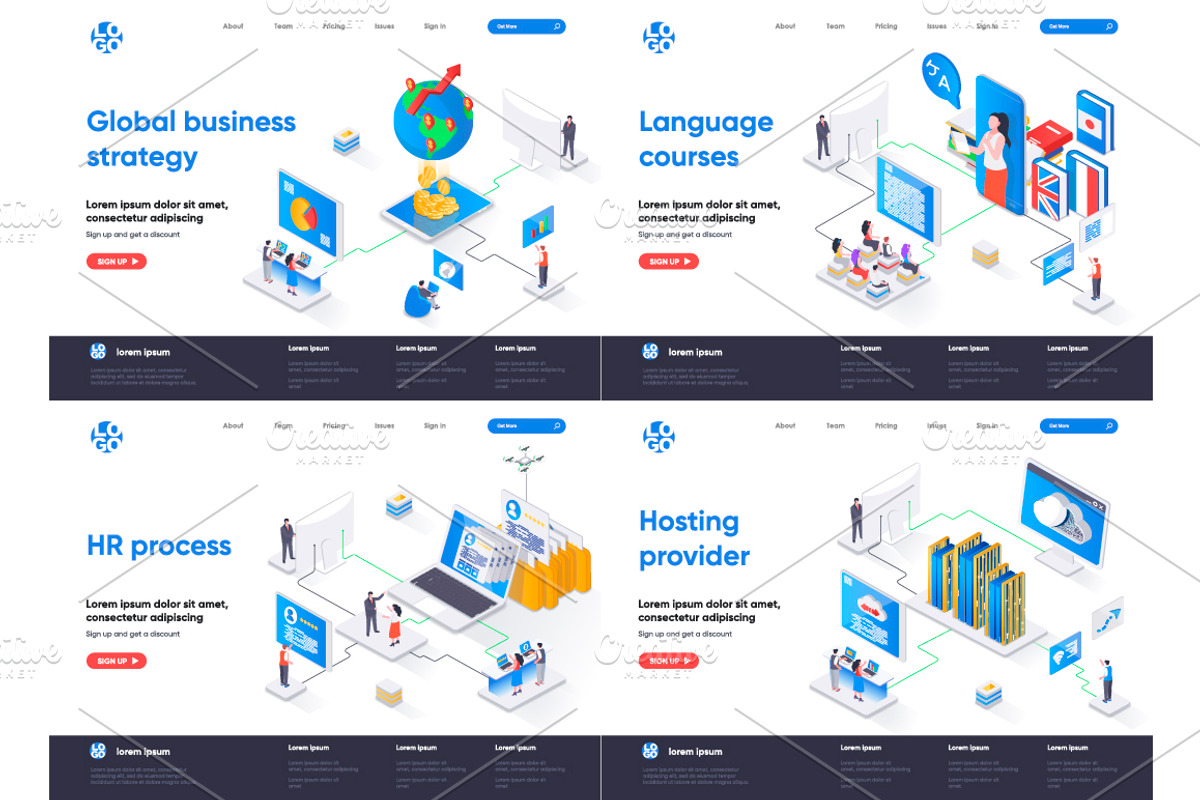 Isometric Landing Page Template, an Illustration by alexdndz (Photo 22 of 29)
