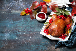 Roast duck with oranges sage and berries stock photo containing autumn and