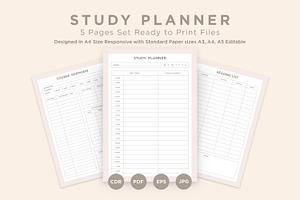 Study Planning Pages Set V-01, a Stationery Template by shahsoft