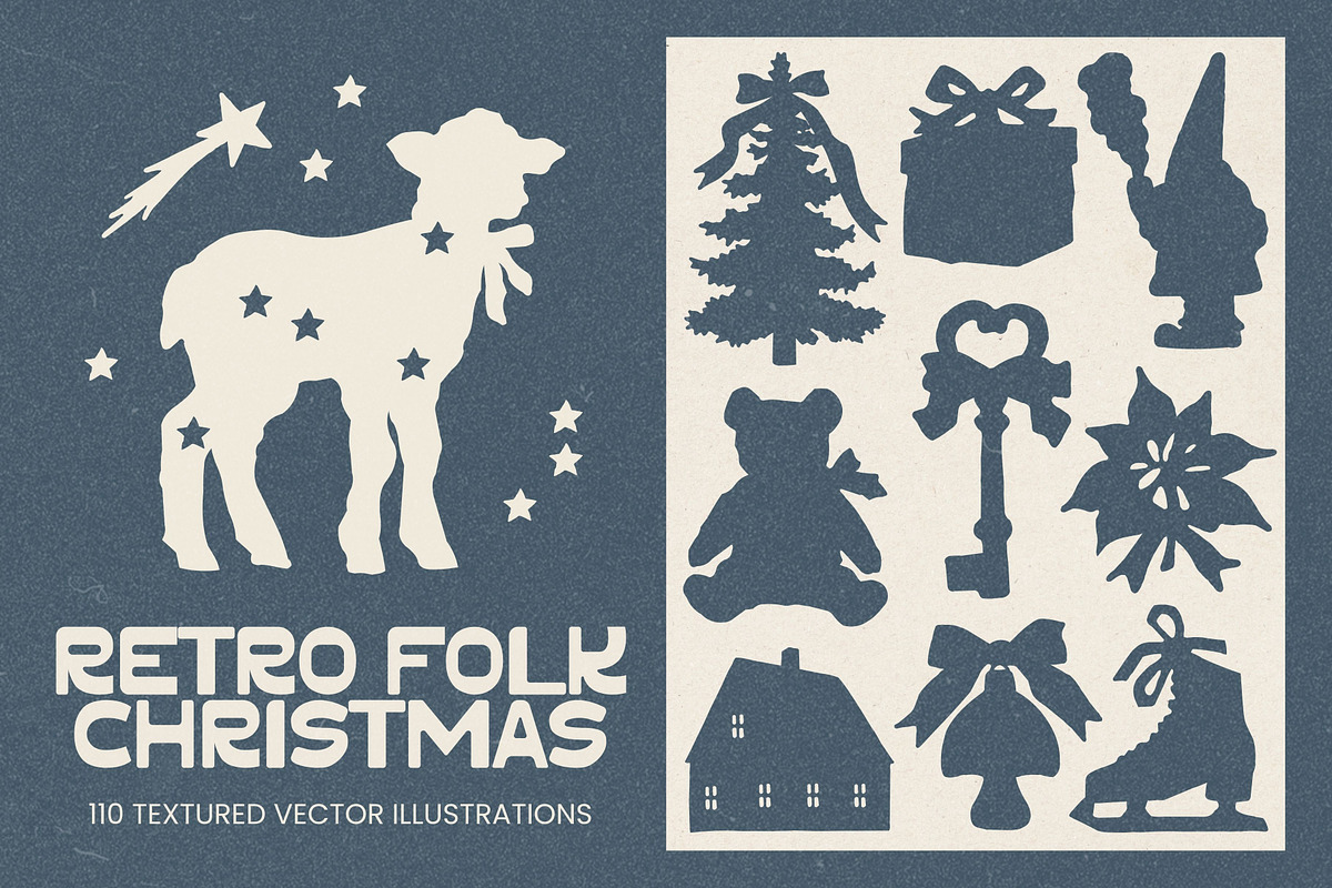 Retro Folk Christmas: 110 Graphics, a Seasonal Illustration by Veyla (Photo 1 of 15)