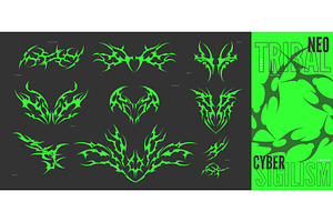 Neo tribal green elements vector set, an Object Illustration by Sabelskaya