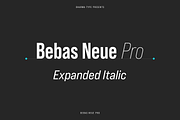 Bebas Neue Pro - Exp Italic, a Sans Serif Font by Dharma Type (Thumbnail 1 of 13)