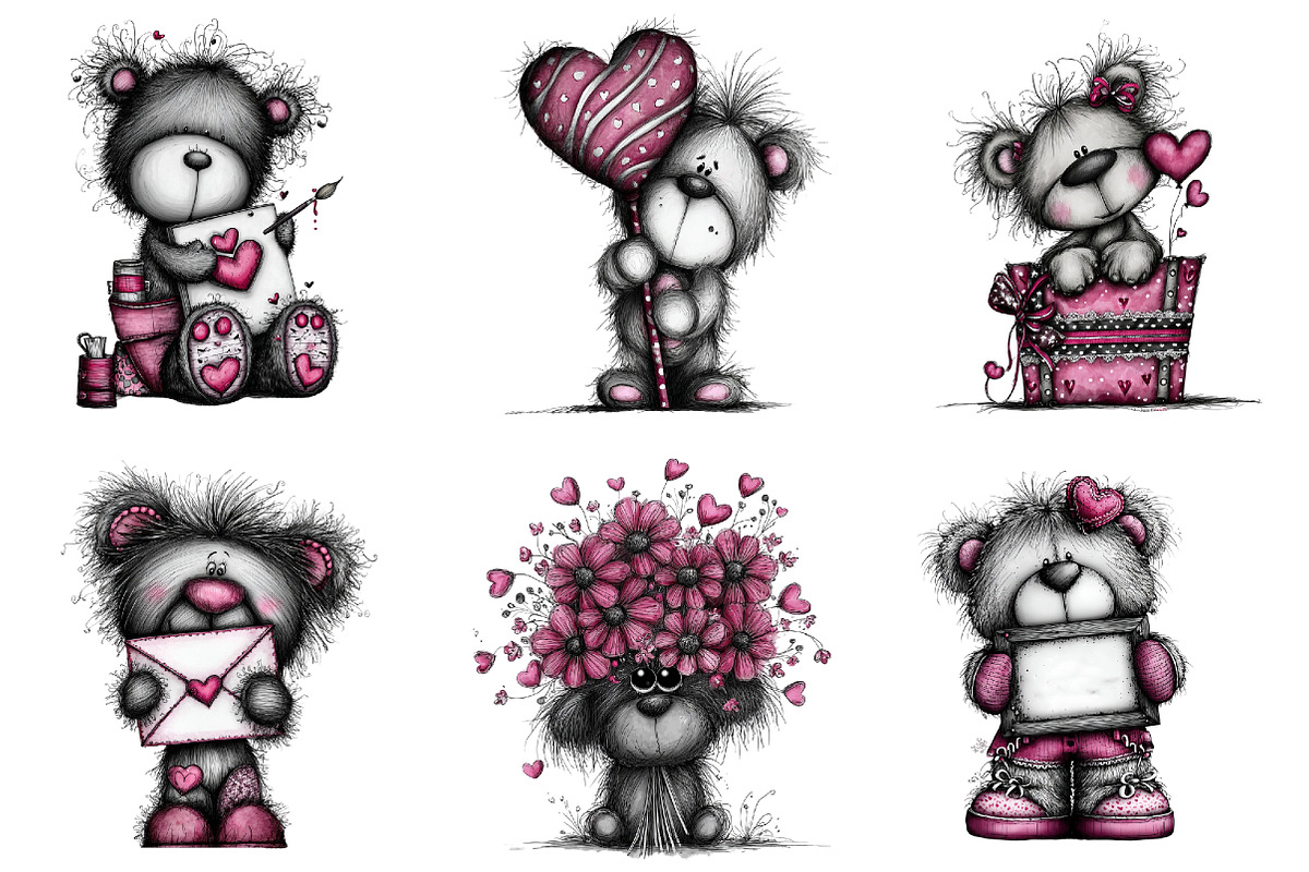 Teddy Bear Valentine Clipart, an Illustration by DreamArtGraphic (Photo 4 of 4)