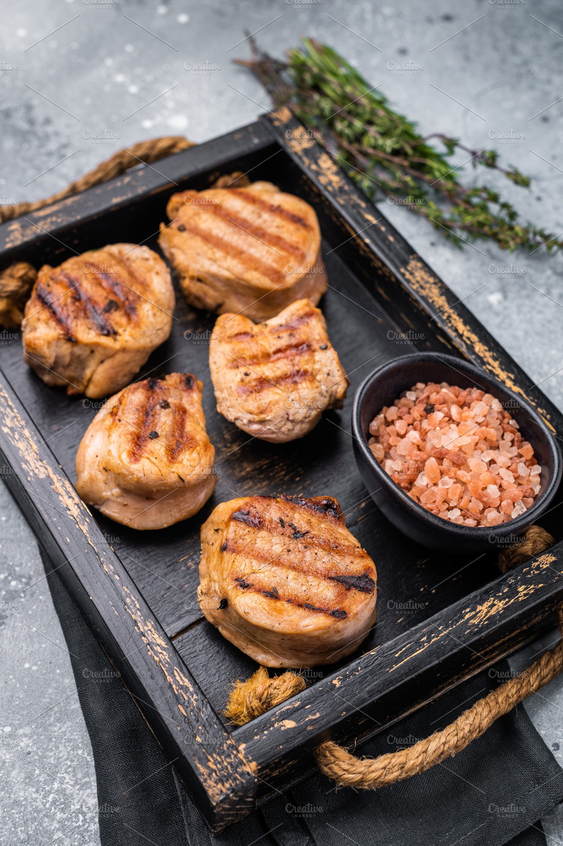 Tender char grilled pork medallion steak, perfect for adding a t, a Food & Drink Photo by composter-box@mail.ru