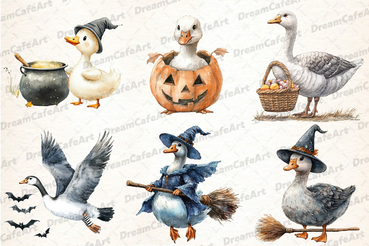 Witchy Goose Halloween Clipart Set, an Illustration by DreamCafeArt (Photo 2 of 7)