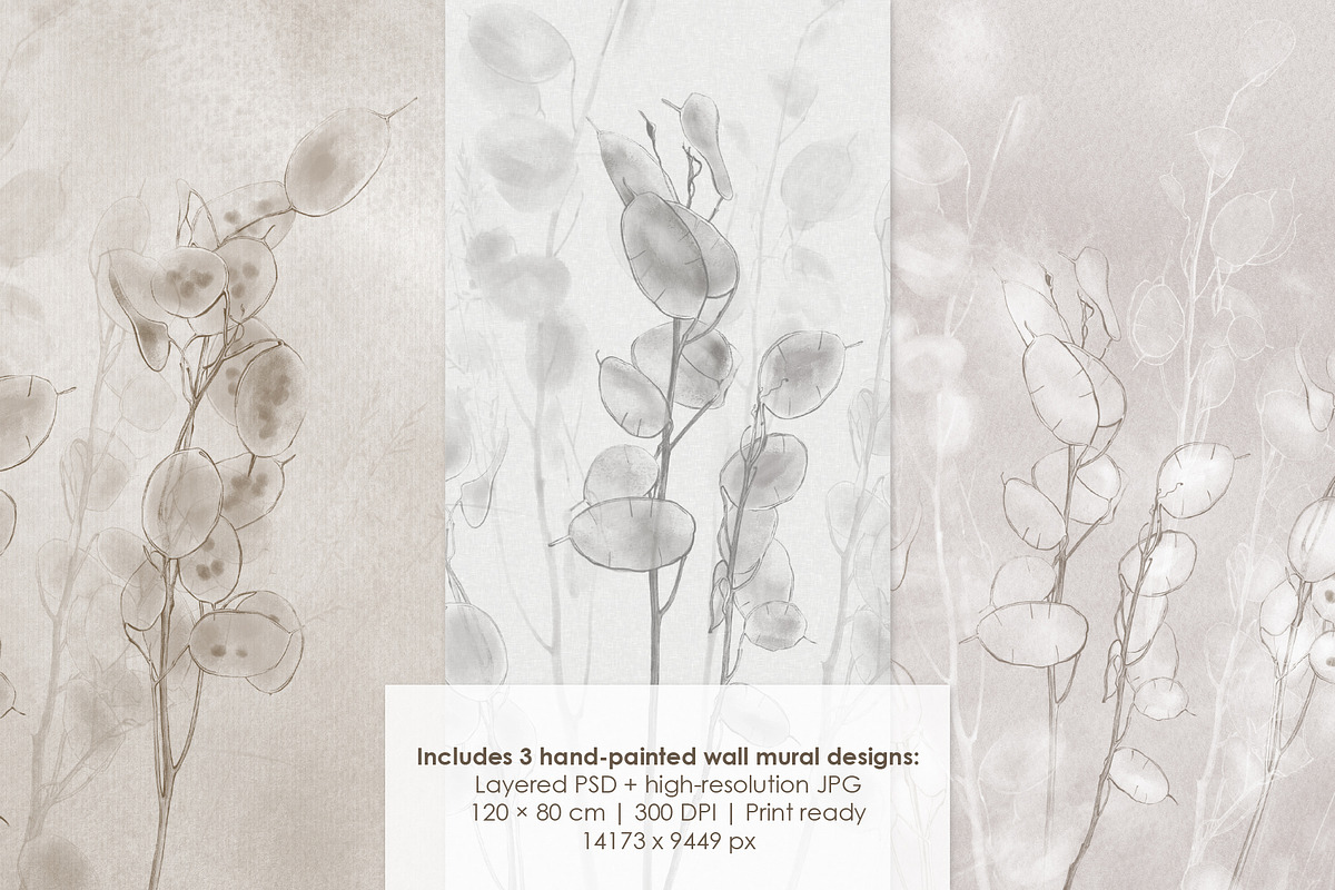 Lunaria – Botanical Wall Mural Set, a Wallpaper Graphic by Timofi Art (Photo 2 of 9)