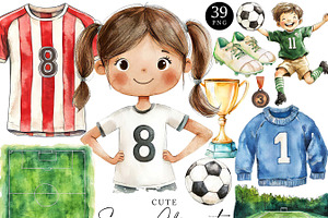 Watercolor Cute Soccer Clipart, a Sport Illustration by Design Scotch