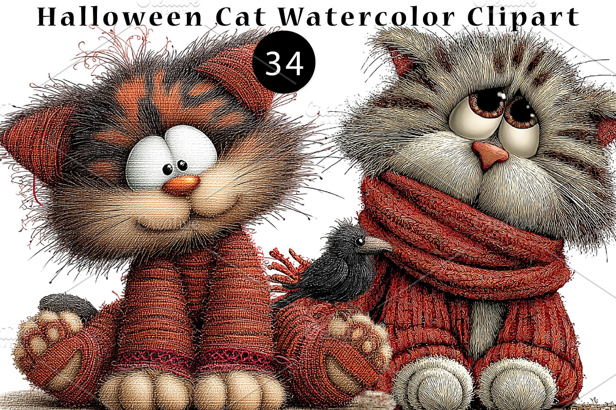 Halloween Cat Watercolor Clipart, a Seasonal Illustration by CreationArt (Photo 1 of 5)