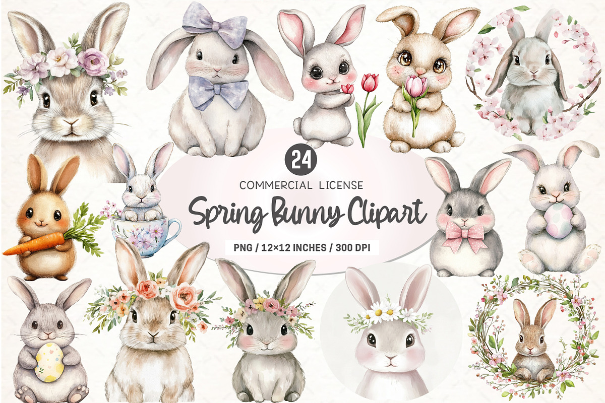 Spring Bunny Clipart PNG, an Illustration by SinaCreation (Photo 1 of 5)