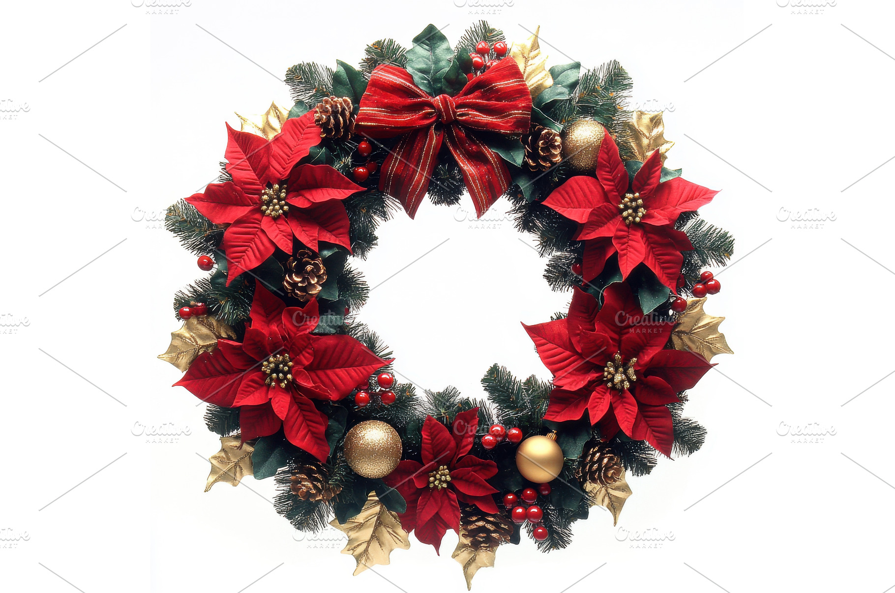 Christmas Wreath with Poinsettias, a Holiday Photo by tilialucida