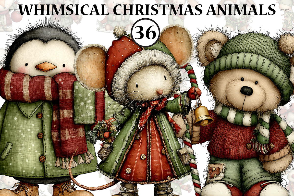 Whimsical Christmas Animals Clipart, an Illustration by CreationArt (Photo 1 of 5)