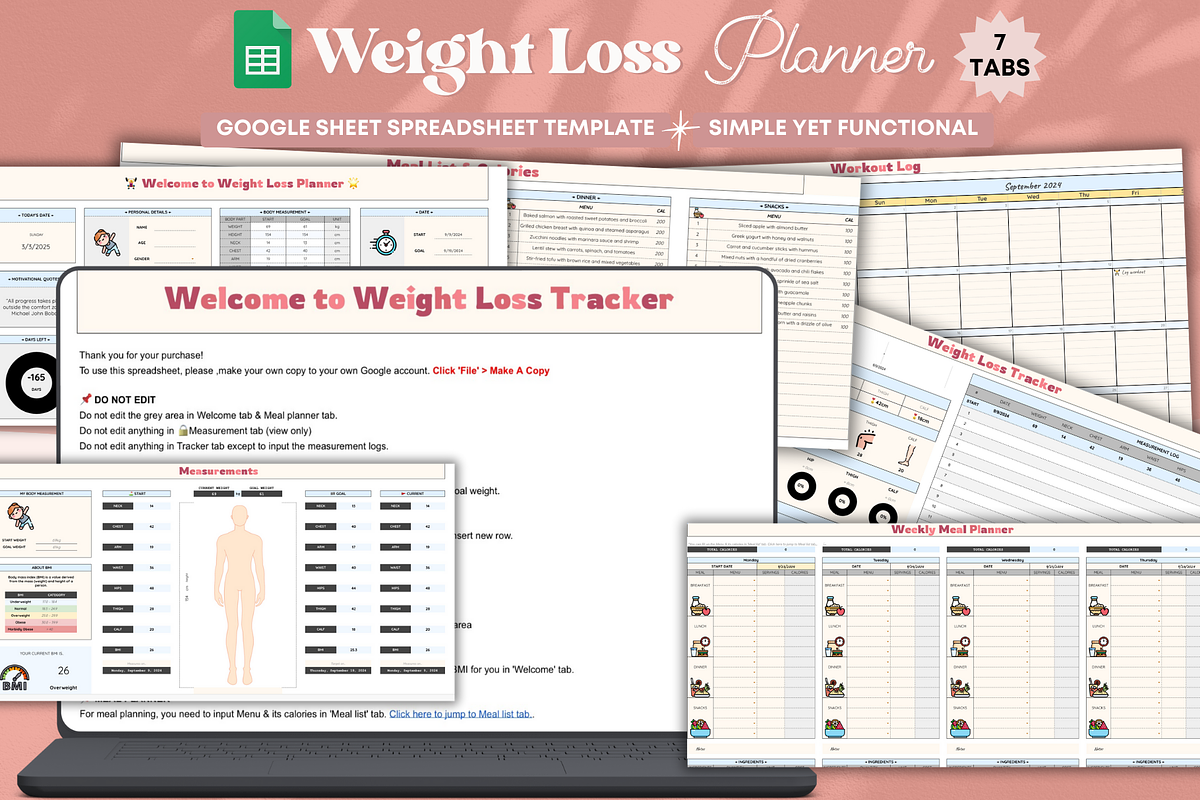 Spreadsheet Weight Loss Planner, a Templates & Theme by bellaROSEworkshop (Photo 1 of 6)