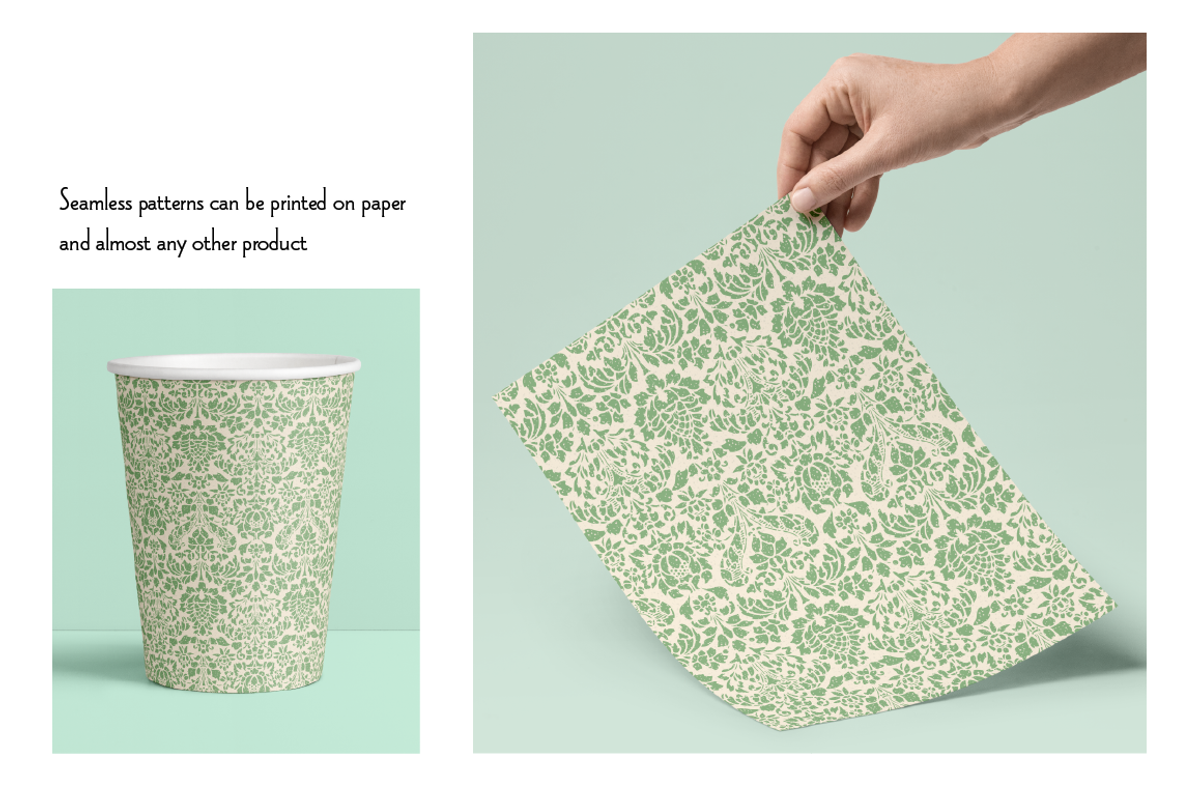 Seamless Green Damask Patterns preview 2