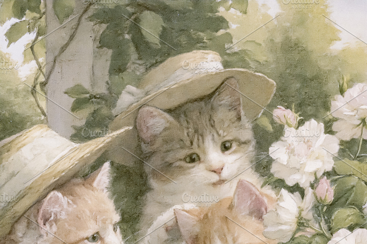 Kittens playing dress up at a fancy garden tea party wearing str, an Illustration by Studio ANNA