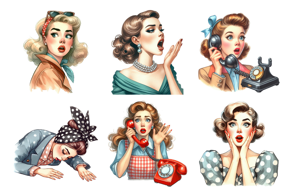 1950s Women Looking Surprised, an Illustration by Daily.Designs (Photo 2 of 4)