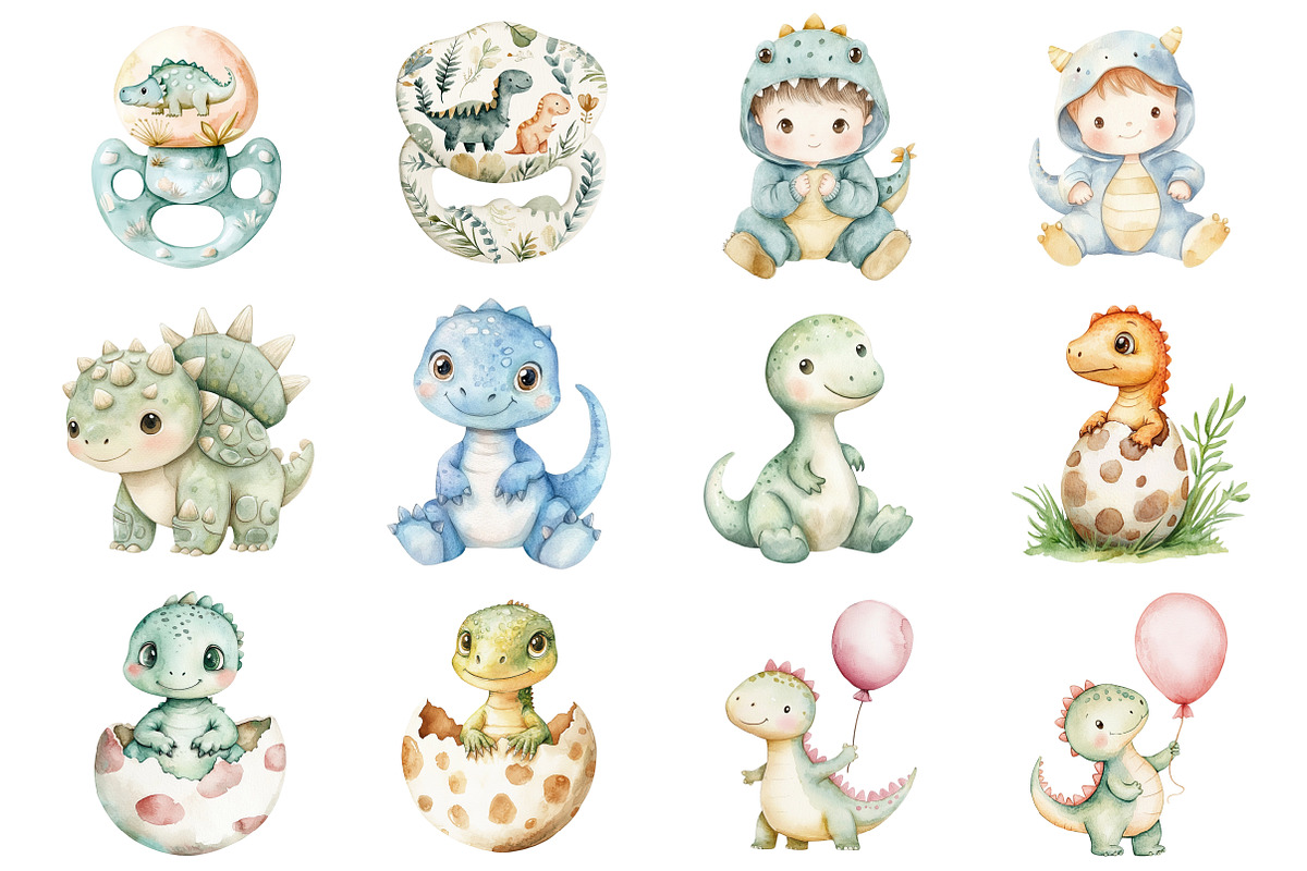 Dinosaur Nursery Baby Shower Clipart, a Seasonal Illustration by CitraGraphics (Photo 3 of 7)