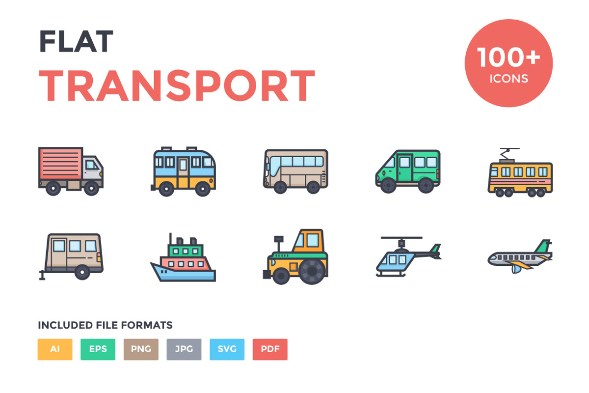 100+ Flat Transport Icons Set
