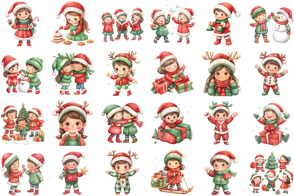 Christmas Kids Watercolor Clipart, an Illustration by Sublimation Artist (Photo 2 of 6)